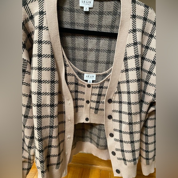 Le Lis Sweaters - Le Lis Houndstooth Knitted Cami & Matching Cardigan Sweater, Size Medium